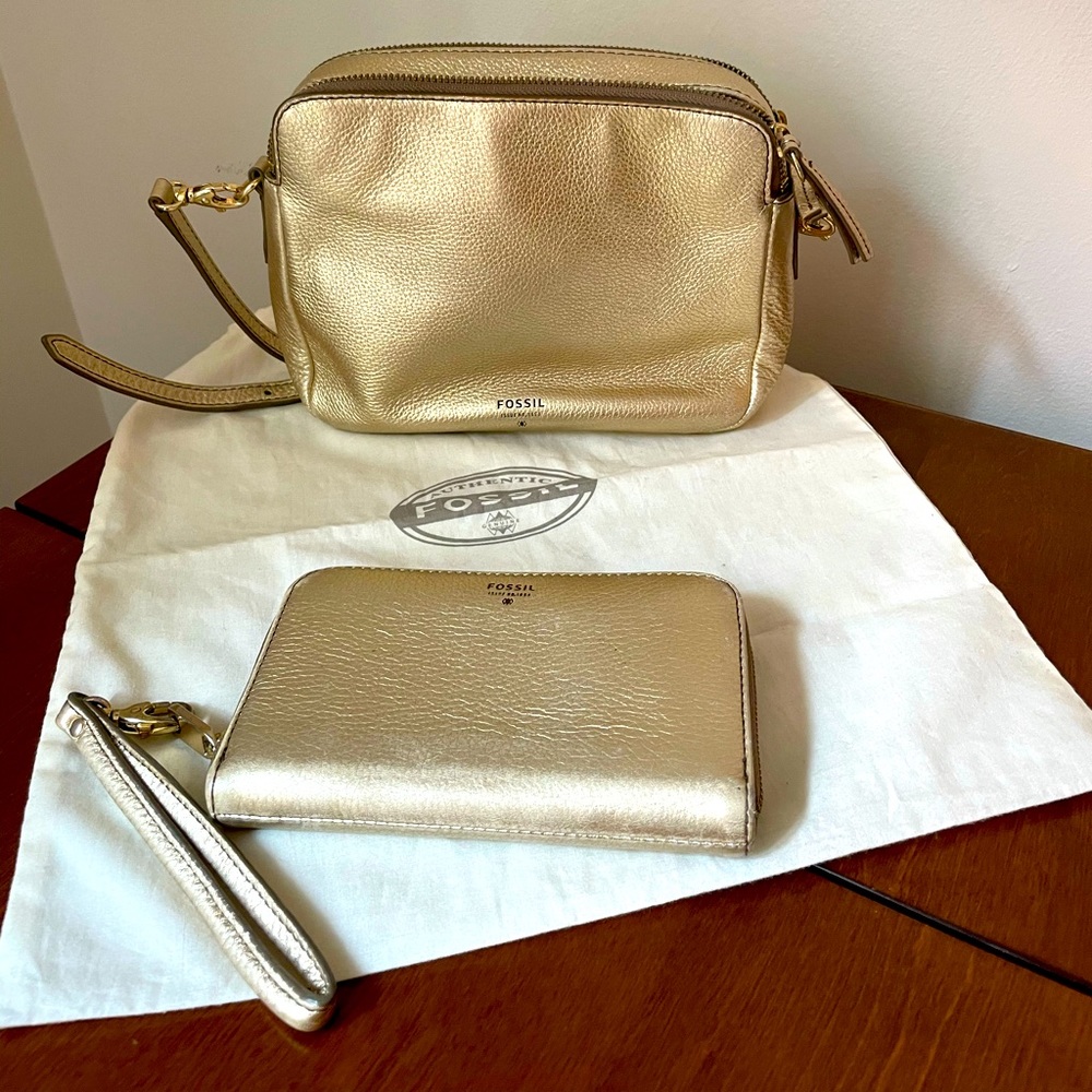Fossil Champagne Gold wallet & bag set